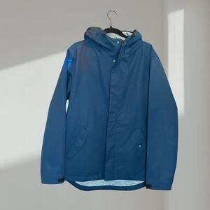 Line of Trade Jacket - “Portland Rain Jacket” – Navy Hooded Raincoat (Size L)